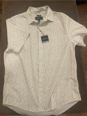 Kenneth Cole Short Sleeve Button-Down Shirt - White & Light Purple
